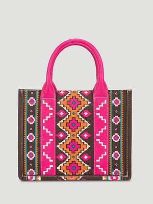 SOUTHWESTERN PRINT CROSS BODY CANVAS MINI TOTE IN HOT PINK