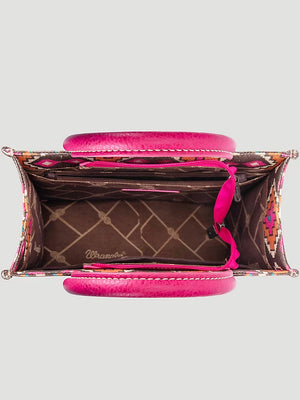 SOUTHWESTERN PRINT CROSS BODY CANVAS MINI TOTE IN HOT PINK