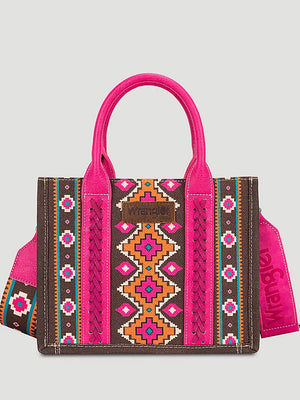 SOUTHWESTERN PRINT CROSS BODY CANVAS MINI TOTE IN HOT PINK