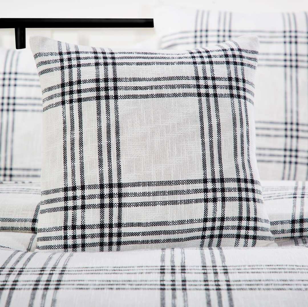 Black Plaid Fabric Pillow