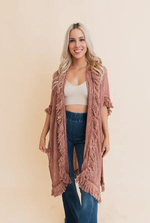 Sun-Bleached Fringe Ruffle Kimono