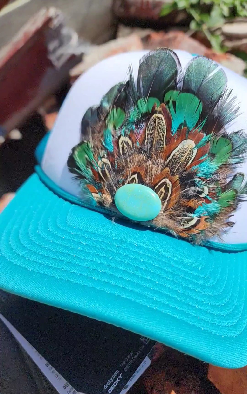 Teal and Turquoise Feathered Trucker