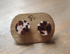 Brown and White Cow Print Studs