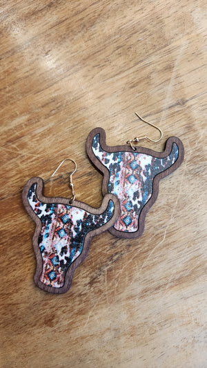 Wood Cow Earrings