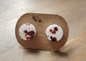 Brown and White Cow Print Studs