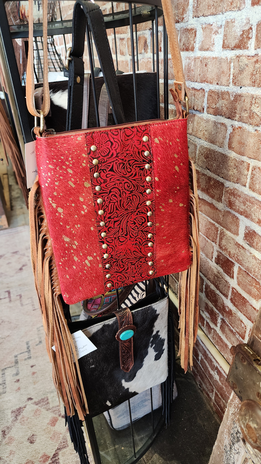 Red Hide with Gold Flecs Crossbody Bag