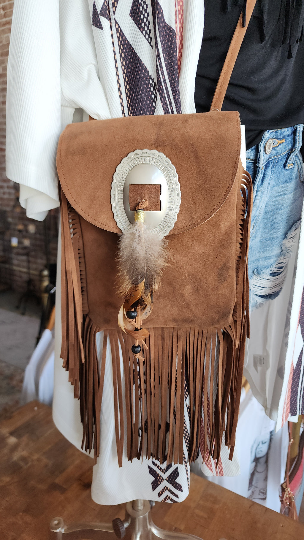 Camel Fringe Crossbody