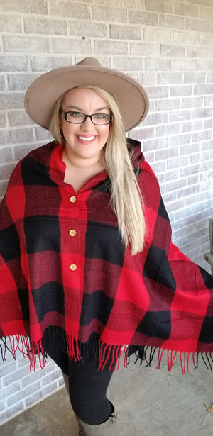 Red and Black Buffalo Check Button Down Scarf