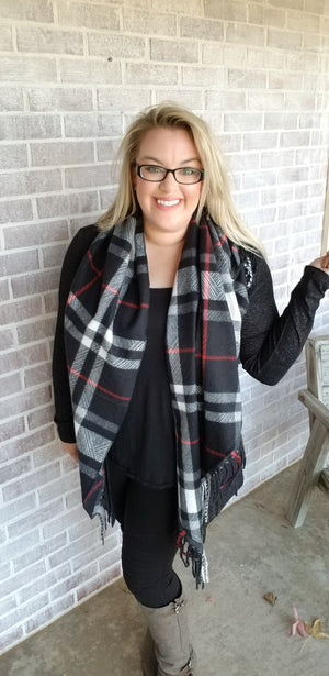 Greybull Plaid Wrap and Scarf with Fringe